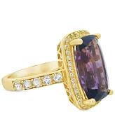 Amethyst (6 ct. t.w.) & White Topaz (1/3 Cushion Halo Statement Ring Gold-Plated Sterling Silver (Also Sky Blue Topaz, Green Amethyst,