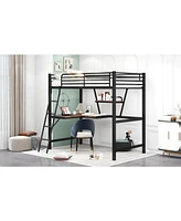 Slickblue Twin Loft Bed with Metal and Mdf Construction, Integrated Desk Shelf for Space Efficiency