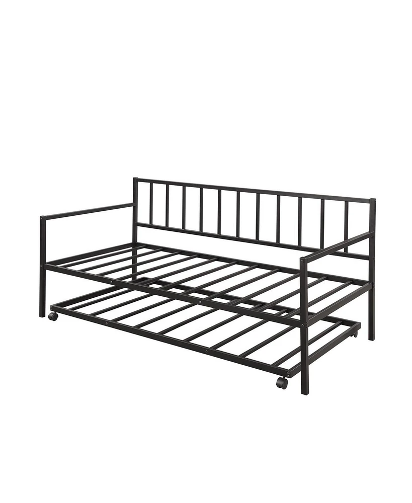 Slickblue Twin Daybed with Trundle Multifunctional Metal Lounge Daybed Frame for Living Room Guest Room