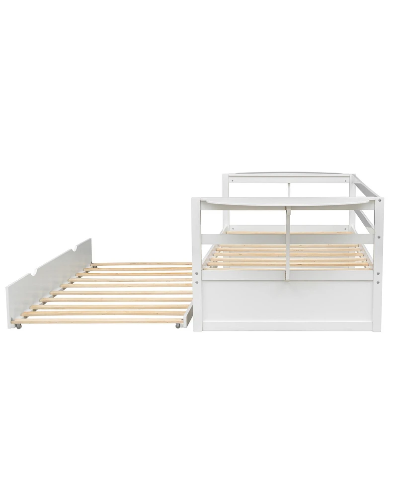 Slickblue Twin Size Daybed with Trundle and Foldable Shelves on Both Sides,White
