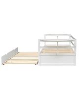 Slickblue Twin Size Daybed with Trundle and Foldable Shelves on Both Sides,White