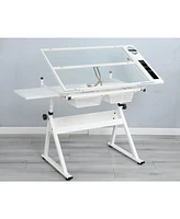 Slickblue Adjustable Tempered Glass Drafting Table with Chair for Art and Design Projects