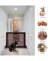 Slickblue Adjustable Wooden Pet Gate with 3 Panels - Freestanding and Expandable for Dogs & Small Pets