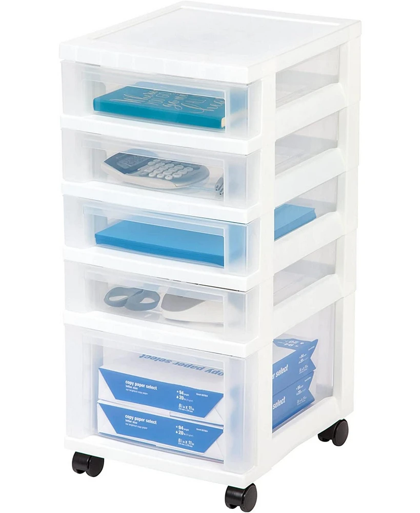 Iris Usa 5 Drawer Rolling Storage Cart with Organizer Top, White