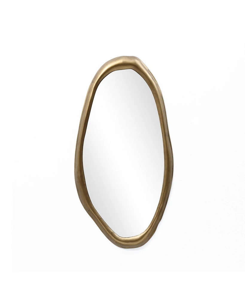 LuxenHome 29.5-Inch Oval Gold Iron Metal Frame Accent Wall Mirror