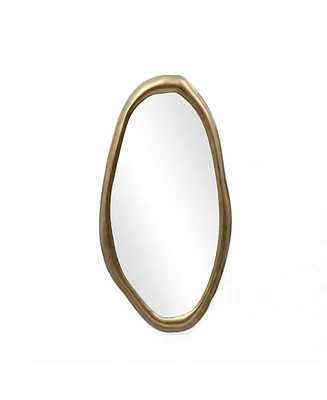 LuxenHome 29.5-Inch Oval Gold Iron Metal Frame Accent Wall Mirror