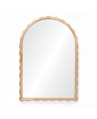 LuxenHome 34-Inch Tall Arch Natural Rubberwood Scalloped Frame Wall Mirror