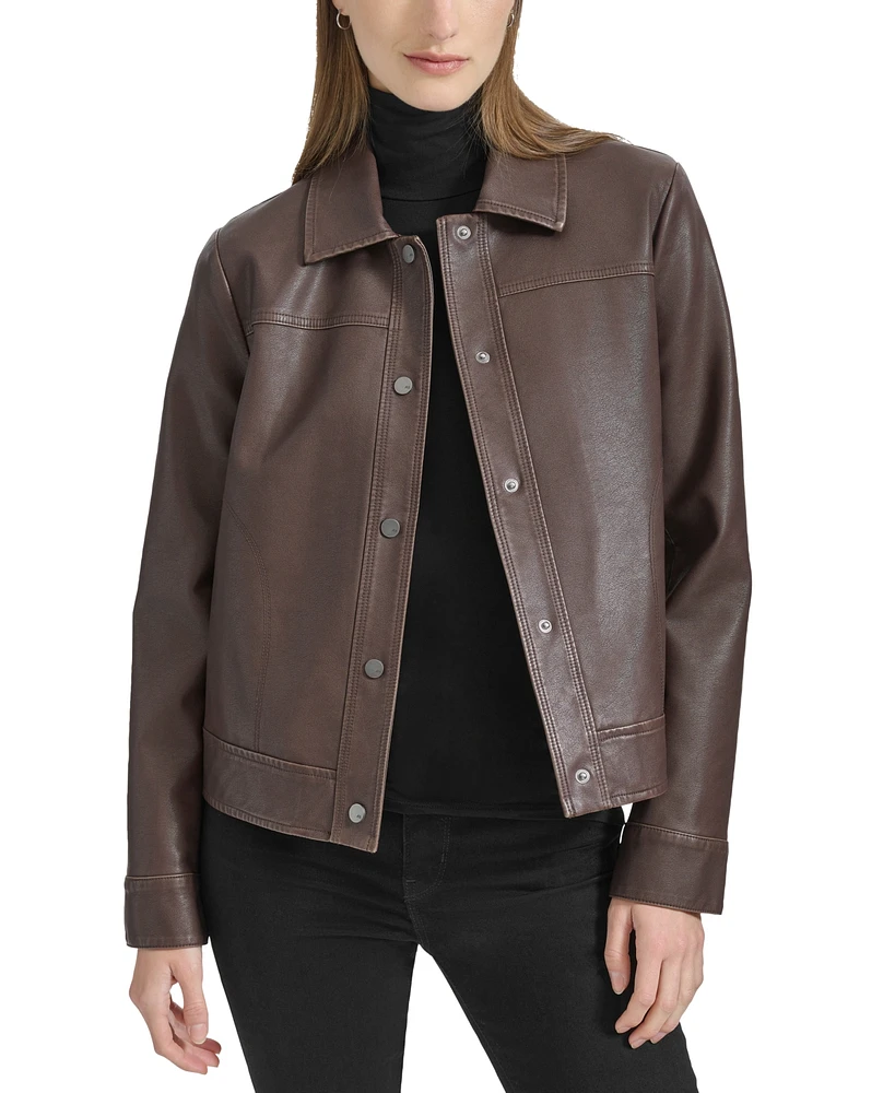 Andrew Marc Sport Women's Faux-Leather Trucker Jacket