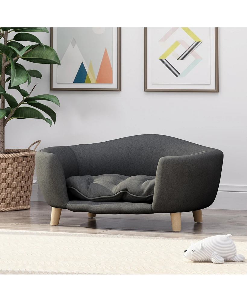 Mid-Century Modern Dog Bed with Tufted Cushion