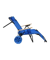 Beach Cart Chairs With Wheels 2 in 1 Foldable Beach Lounge Chair With Integrated Wagon Pull Cart Perfect for Backyard Pool or Picnic