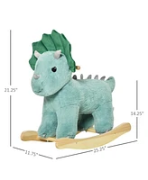 Streamdale Furniture Kids Plush Ride-On Rocking Horse Triceratops-shaped Plush Toy Rocker with Realistic Sounds for Child 36-72 Months Dark Green