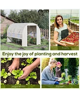 10' x 7' x 7' Walk-in Tunnel Greenhouse, Outdoor Green House with Anti-Tear Pe Cover, Zipper Doors and Mesh Windows, White