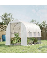 10' x 7' x 7' Walk-in Tunnel Greenhouse, Outdoor Green House with Anti-Tear Pe Cover, Zipper Doors and Mesh Windows, White