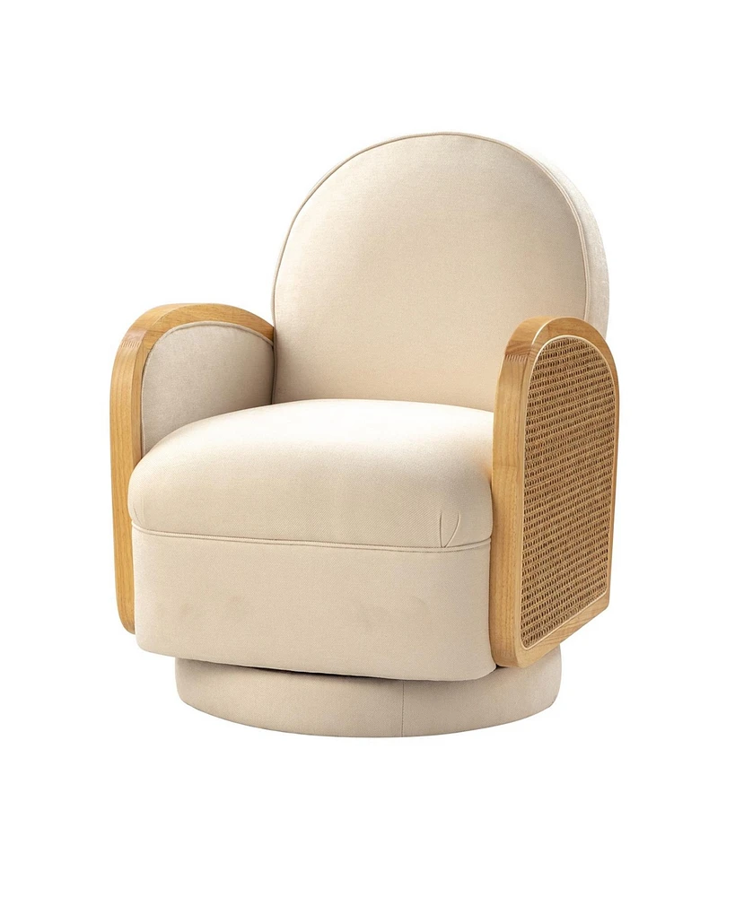 Hulala Home Maureen Modern Rattan Swivel Chair with Solid Wood Arm