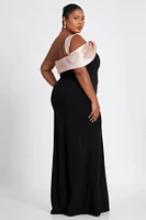 Quiz Women's Satin Scuba Crepe Off the Shoulder Fishtail Maxi Dress