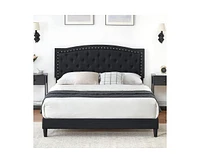 gaomon Queen Size Bed Frame with Button Tufted Headboard, Mattress Foundation, Easy Assembly