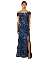 Adrianna Papell Women's Jacquard Off-The-Shoulder Gown