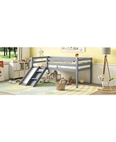 Slickblue Twin Low Loft Bed with Slide, Ladder, Safety Guardrails, No Box Spring Needed