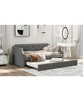 Slickblue Upholstered Daybed with Trundle, Wood Slat Support,Upholstered Frame Sofa Bed , Twin,Grey