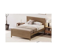 Slickblue Wood Platform Bed Frame with Headboard, Mattress Foundation with Wood Slat Support, No Box Spring Needed Walnut