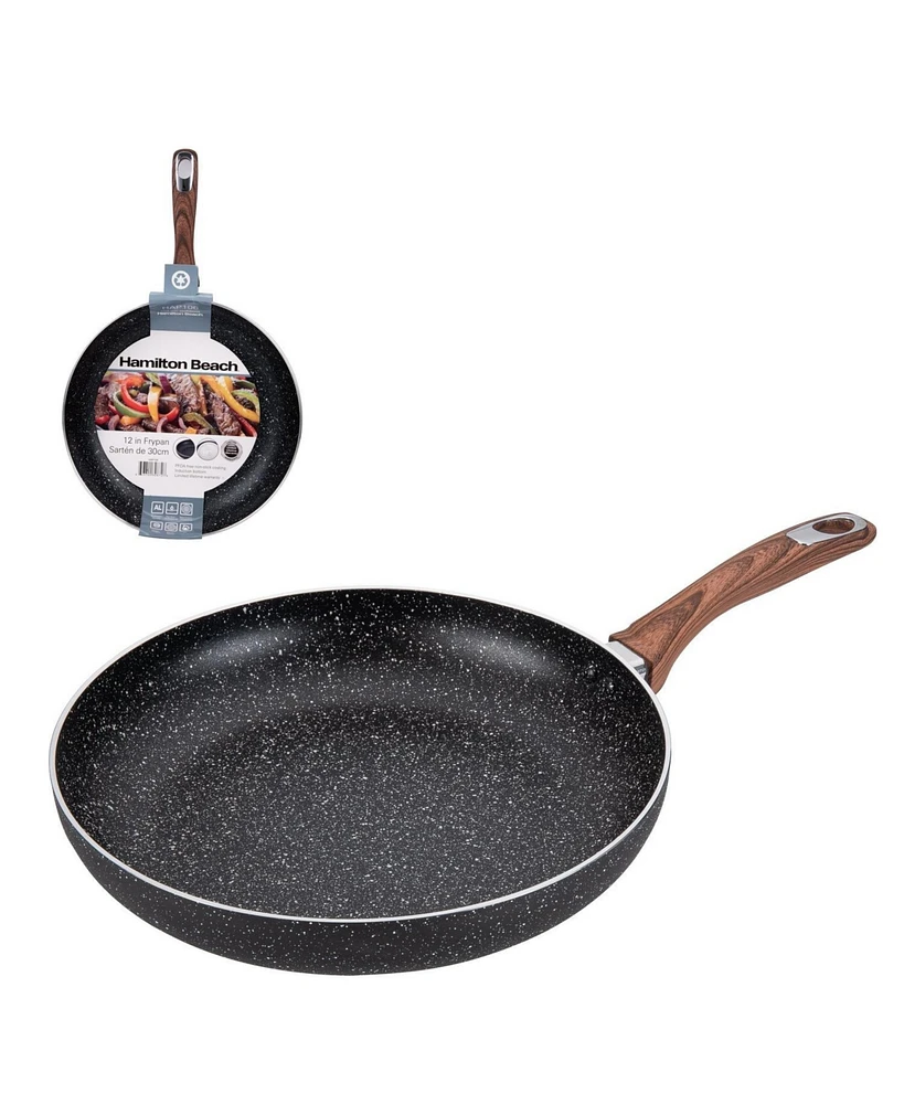 Hamilton Beach Fry Pan 12-Inch, Nonstick with Marble Coating, Wood like Soft Touch Handle, Non-Stick Granite Fry Pan Egg Pan Omelet Pans, Stone Cookwa