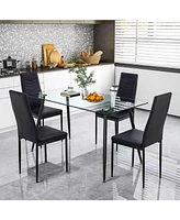 Gymax 5 Pcs 51'' Rectangle Dining Set 0.3'' Thick Glass Table w/ 4 Padded Dining Chairs