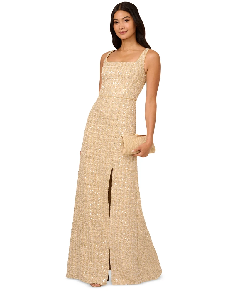 Adrianna Papell Petite Sequin-Boucle Square-Neck Gown