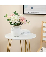 LuxenHome White Ceramic Jug Round Vase with Two Handles