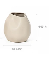 LuxenHome Ivory White Ceramic Modern Round Vase