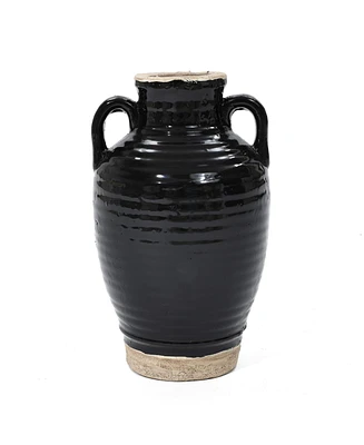 LuxenHome Black Jug 10-Inch Tall Terracotta Vase with Two Handles