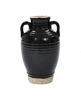 LuxenHome Black Jug 10-Inch Tall Terracotta Vase with Two Handles