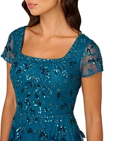 Adrianna Papell Women's Beaded 3D Applique Gown