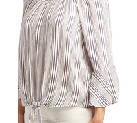 Bcx Juniors' Tie-Hem Scoop-Neck Striped Bell-Sleeve Top