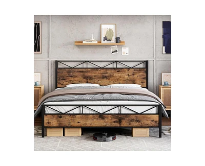 gaomon King Size Bed Frame with Wood Headboard, Metal Platform Bed Frame Heavy Duty, Sturdy Steel Slat Support, No Box Spring Needed