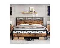 gaomon King Size Bed Frame with Wood Headboard, Metal Platform Bed Frame Heavy Duty, Sturdy Steel Slat Support, No Box Spring Needed