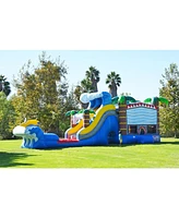 JumpOrange Shark Commercial Grade Bounce House Water Slide with Pool (with Blower), Kids and Adults, Wet Dry Combo, Basketball Hoop, Pop Up Obstacles,