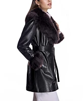 Julia & Stella by Maximilian Women's Wrap Coat with Shearling Trim