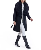 Julia & Stella by Maximilian Women's Wool Wrap Coat With Shearling Trim