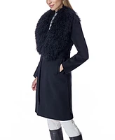 Julia & Stella by Maximilian Women's Wool Wrap Coat With Shearling Trim