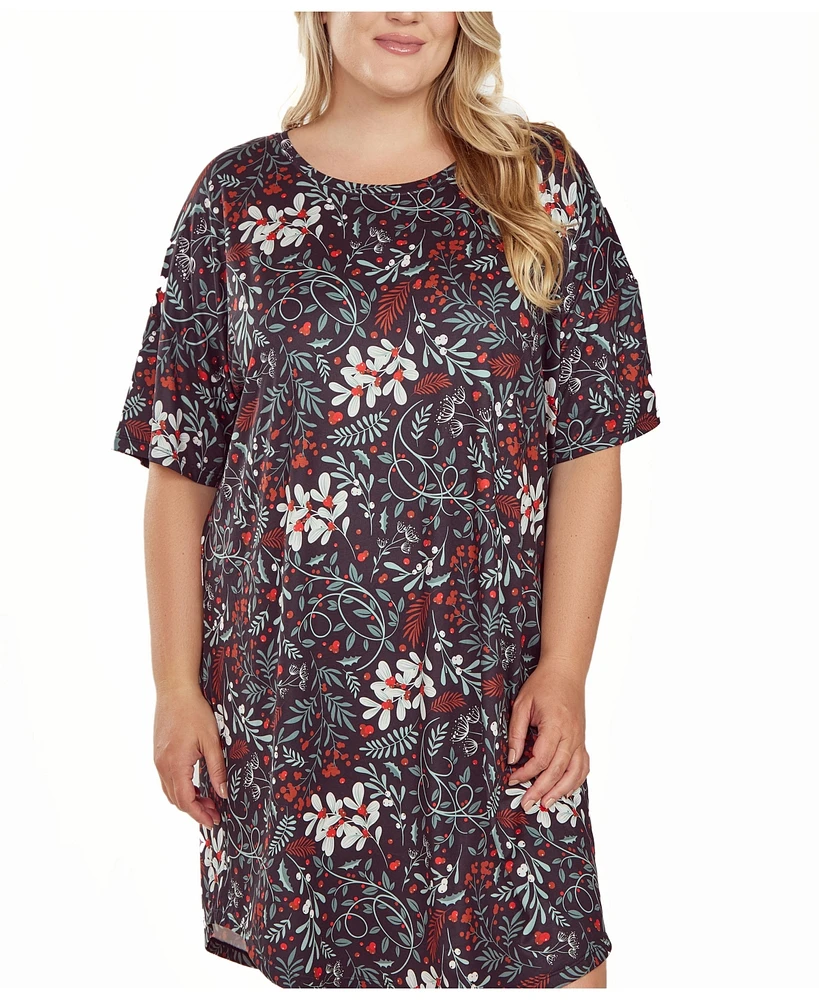 iCollection Plus Short Sleeve Ultra Soft Floral Print Sleepshirt Nightgown