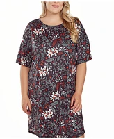 iCollection Plus Short Sleeve Ultra Soft Floral Print Sleepshirt Nightgown