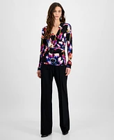 I.n.c. International Concepts Women's Floral Surplice Top, Exclusively at Macy's