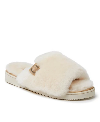 Fireside by Dearfoams Women's Cairns Genuine Shearling Fuzzy Slide Slipper