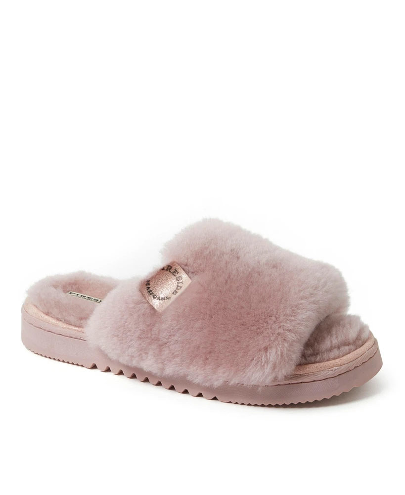 Dearfoams Fireside by Women's Cairns Genuine Shearling Fuzzy Slide Slipper