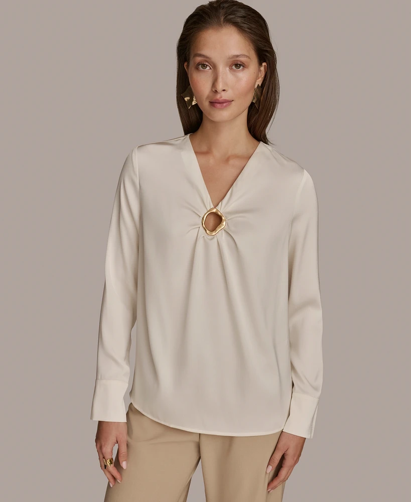 Donna Karan New York Women's Hardware Detail Long-Sleeve Blouse