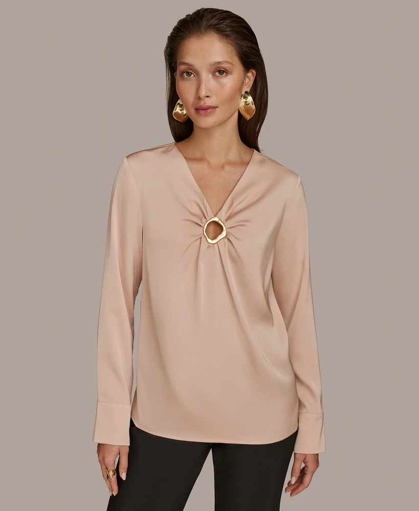 Donna Karan New York Women's Hardware Detail Long-Sleeve Blouse