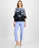 Kasper Women's Cascading Floral Ruffle-Sleeve Blouse, Regular & Petite