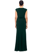 Betsy & Adam Women's Ruched Drape-Front Side-Slit Gown