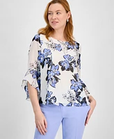 Kasper Women's Floral Print Ruffle-Sleeve Blouse