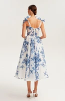 Milla Womens Charming Blue Hydrangea-Patterned Organza Midi Dress